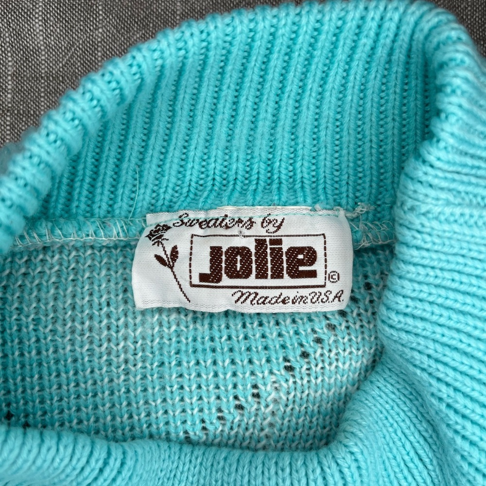 Vintage‎ 1980 Sweaters by Jolie Geometric Patterned Blue and White Sweater Retro - Picture 6 of 7
